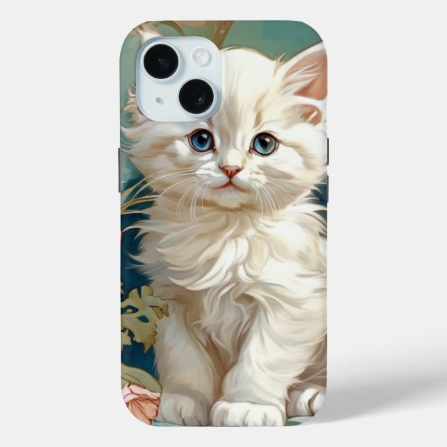Alphonse Mucha Style White Cat Case-Mate iPhone Hülle (Rückseite)