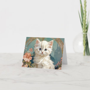 Alphonse Mucha Style White Cat Einladung