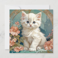 Alphonse Mucha Style White Cat