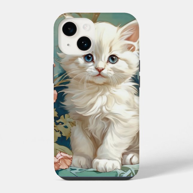 Alphonse Mucha Style White Cat iPhone Hülle (Rückseite)