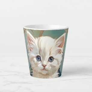 Alphonse Mucha Style White Cat Milchtasse
