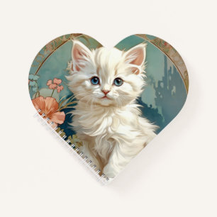 Alphonse Mucha Style White Cat Notizbuch