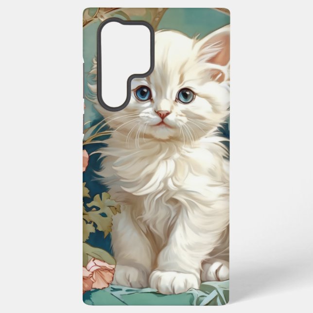Alphonse Mucha Style White Cat Samsung Galaxy Hülle (Rückseite)