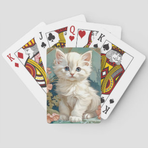 Alphonse Mucha Style White Cat Spielkarten