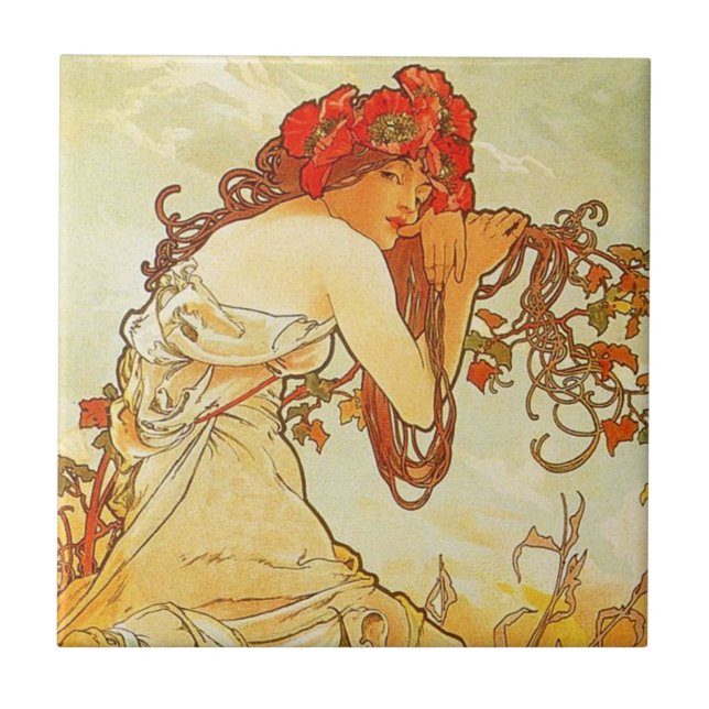 Alphonse Mucha Summer Tile Fliese (Vorderseite)
