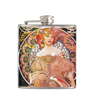 Alphonse Mucha Tagtraum Florale Vintage Art Nouvea Flachmann