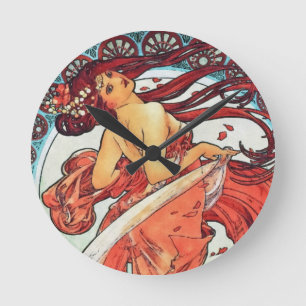 Alphonse Mucha Tanz Vintage Art Nouveau Gemälde Runde Wanduhr