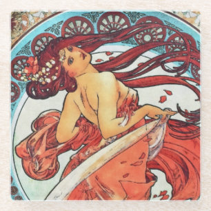 Alphonse Mucha Tanz Vintage Jugendstil-Malerei Glasuntersetzer