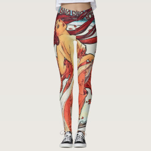 Alphonse Mucha Tanz Vintage Jugendstil-Malerei Leggings