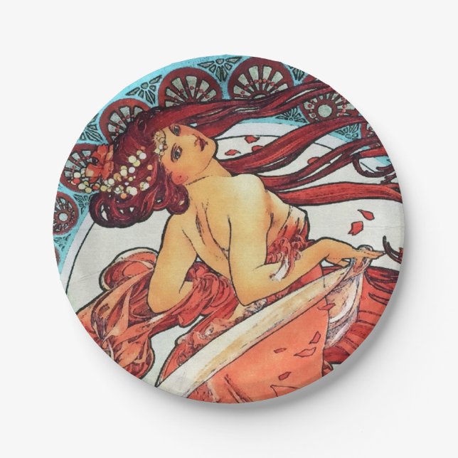 Alphonse Mucha Tanz Vintage Jugendstil-Malerei Pappteller (Vorderseite)