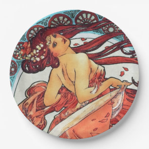 Alphonse Mucha Tanz Vintage Jugendstil-Malerei Pappteller
