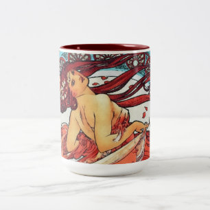 Alphonse Mucha Tanz Vintage Jugendstil-Malerei Zweifarbige Tasse