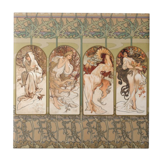 Alphonse Mucha The Seasons 1897 Art Nouveau Fliese (Vorderseite)