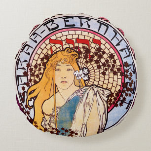 Alphonse Mucha Throw Pillow Rundes Kissen