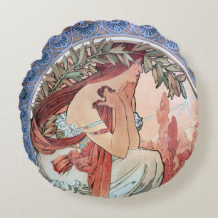 Alphonse Mucha Throw Pillow Rundes Kissen