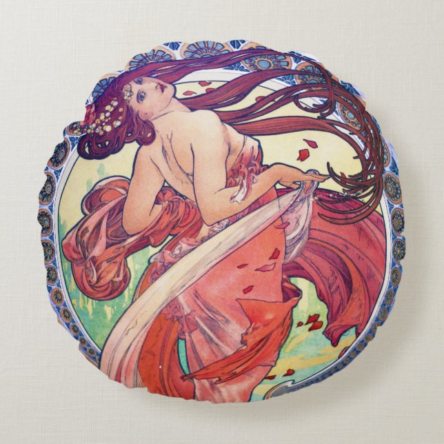 Alphonse Mucha Throw Pillow Rundes Kissen (Vorderseite)