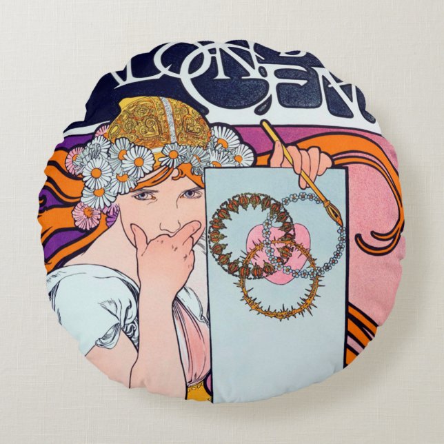 Alphonse Mucha Throw Pillow Rundes Kissen (Vorderseite)