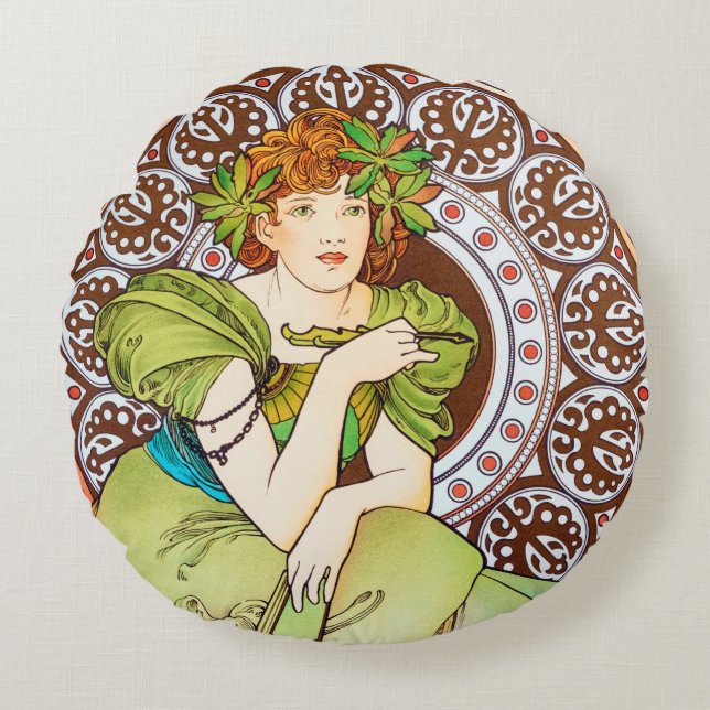 Alphonse Mucha Throw Pillow Rundes Kissen (Vorderseite)