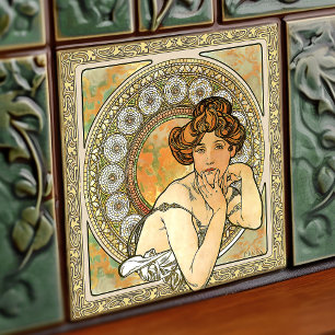Alphonse Mucha Topas Gold Art Nouveau Vintage Fliese