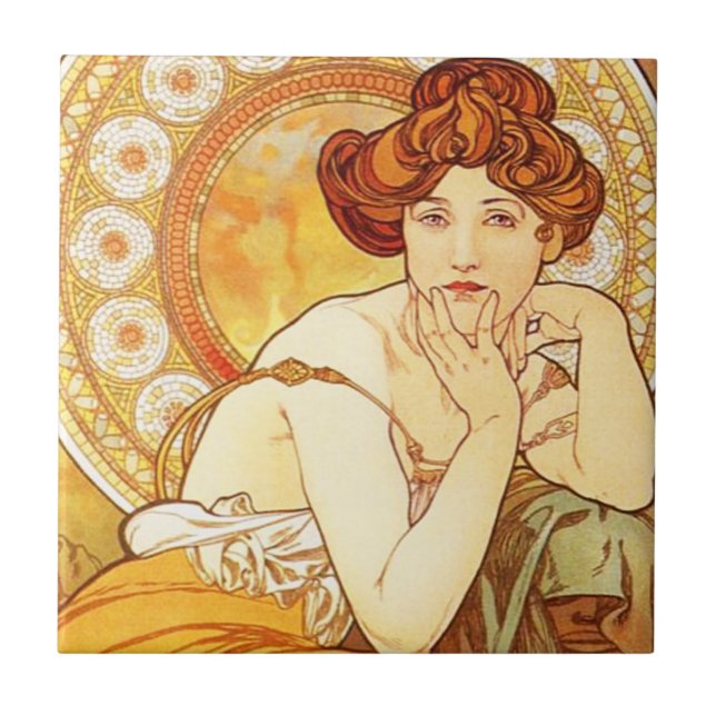 Alphonse Mucha Topaz-Fliese Fliese (Vorderseite)