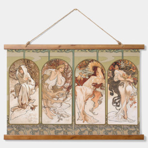 Alphonse Mucha Vier Jahreszeiten 1897 Art Nouveau Wandteppich Mit Holzrahmen