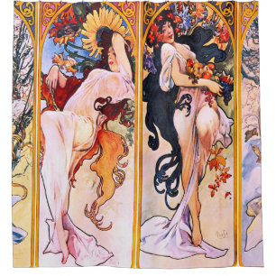 Alphonse Mucha - vier Jahreszeiten Duschvorhang