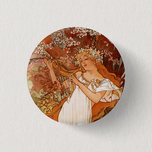 Alphonse Mucha, Vier Jahreszeiten, Frühling Button (Vorderseite)