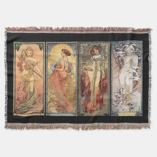 Alphonse Mucha Vier Jahreszeiten Teppiche Decke