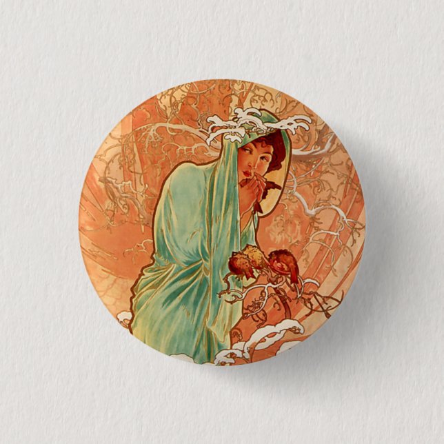 Alphonse Mucha, Vier Jahreszeiten, Winter Button (Vorderseite)