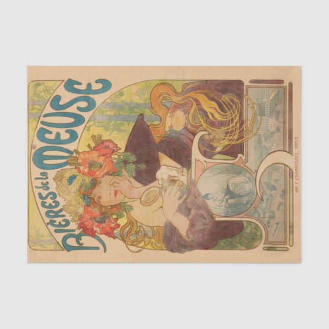 Alphonse Mucha Vintag antikes Dekoupage Papier (Vorderseite)