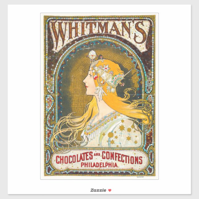 Alphonse Mucha Vintag Whitman's Ad Aufkleber (Blatt)