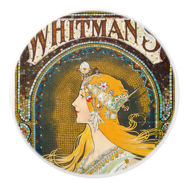 Alphonse Mucha Vintag Whitman's Ad Keramikknauf (Vorderseite)