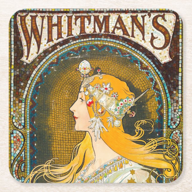 Alphonse Mucha Vintag Whitman's Ad Rechteckiger Pappuntersetzer (Vorderseite)