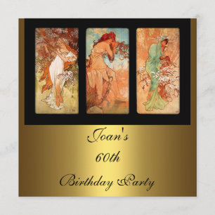 Alphonse Mucha Vintage-Kunst Goldene Einladung