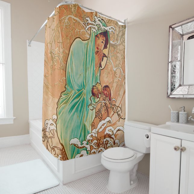 Alphonse Mucha,Winter,Art Nouveau,Poster,Vintag Duschvorhang (Beispiel)