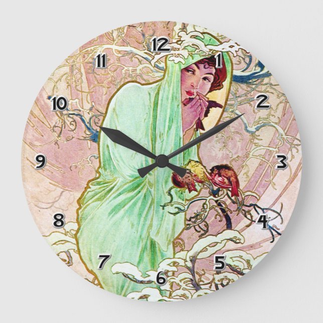 Alphonse Mucha Winter II Große Wanduhr (Vorderseite)
