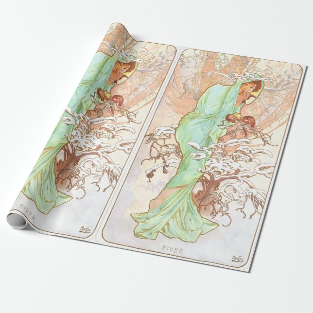 Alphonse Mucha Winter Vintage Jugendstil-Malerei Geschenkpapier (Ungerollt)