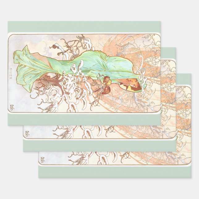 Alphonse Mucha Winter Vintage Jugendstil-Malerei Geschenkpapier Set (Set)