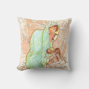 Alphonse Mucha Winter Vintage Jugendstil-Malerei Kissen
