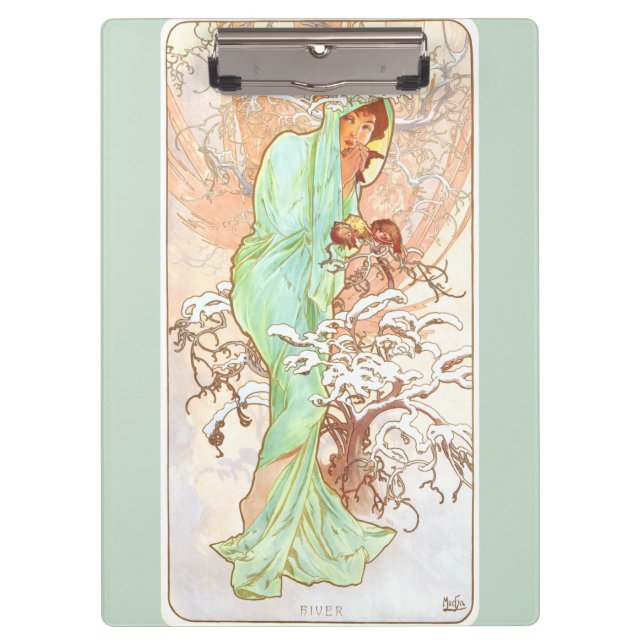Alphonse Mucha Winter Vintage Jugendstil-Malerei Klemmbrett (Vorderseite)