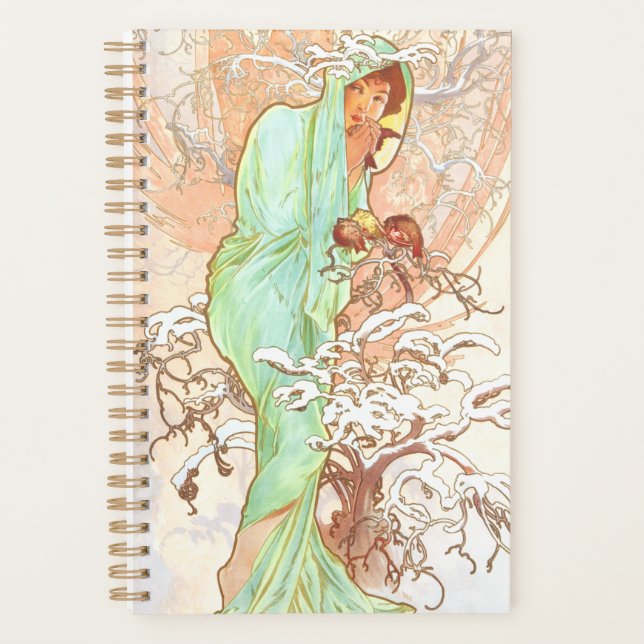 Alphonse Mucha Winter Vintage Jugendstil-Malerei Planer (Vorderseite)