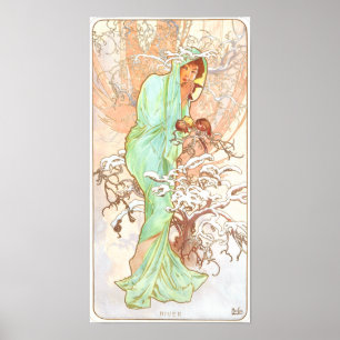 Alphonse Mucha Winter Vintage Jugendstil-Malerei Poster