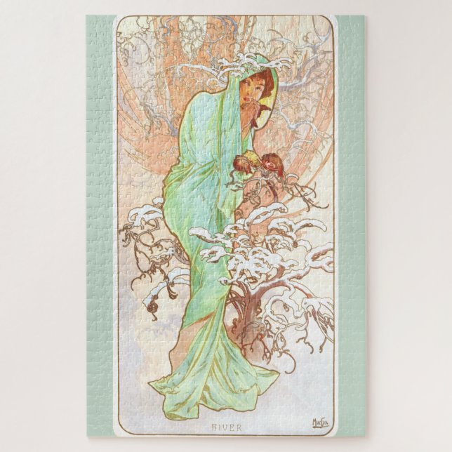 Alphonse Mucha Winter Vintage Jugendstil-Malerei Puzzle (Vertikal)