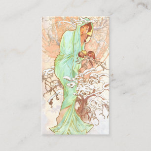 Alphonse Mucha Winter Vintage Jugendstil-Malerei Visitenkarte