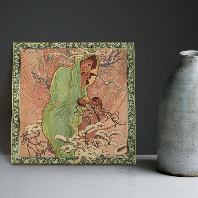 Alphonse Mucha Wintersaison Jugendstil Vintag Fliese (Von Creator hochgeladen)