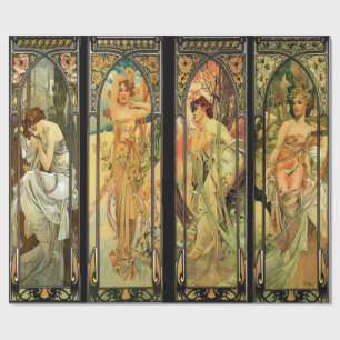 Alphonse Mucha, wunderschöne Damen, Art Deco Geschenkpapier