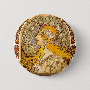 Alphonse Mucha Zodiac Art Nouveau Vintage Dekorati Button