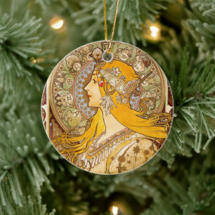 Alphonse Mucha Zodiac Art Nouveau Vintage Dekorati Keramik Ornament