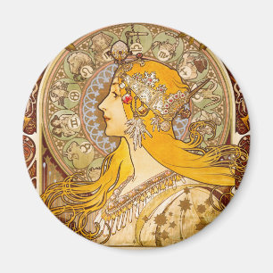 Alphonse Mucha Zodiac Art Nouveau Vintage Dekorati Magnet