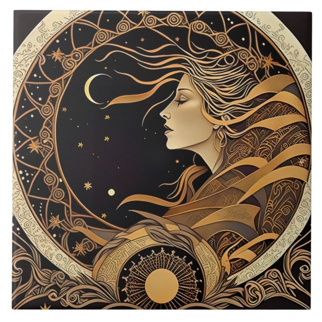 Alphonse Mucha Zodiac Deco Jugendstil Ceram Fliese (Vorderseite)